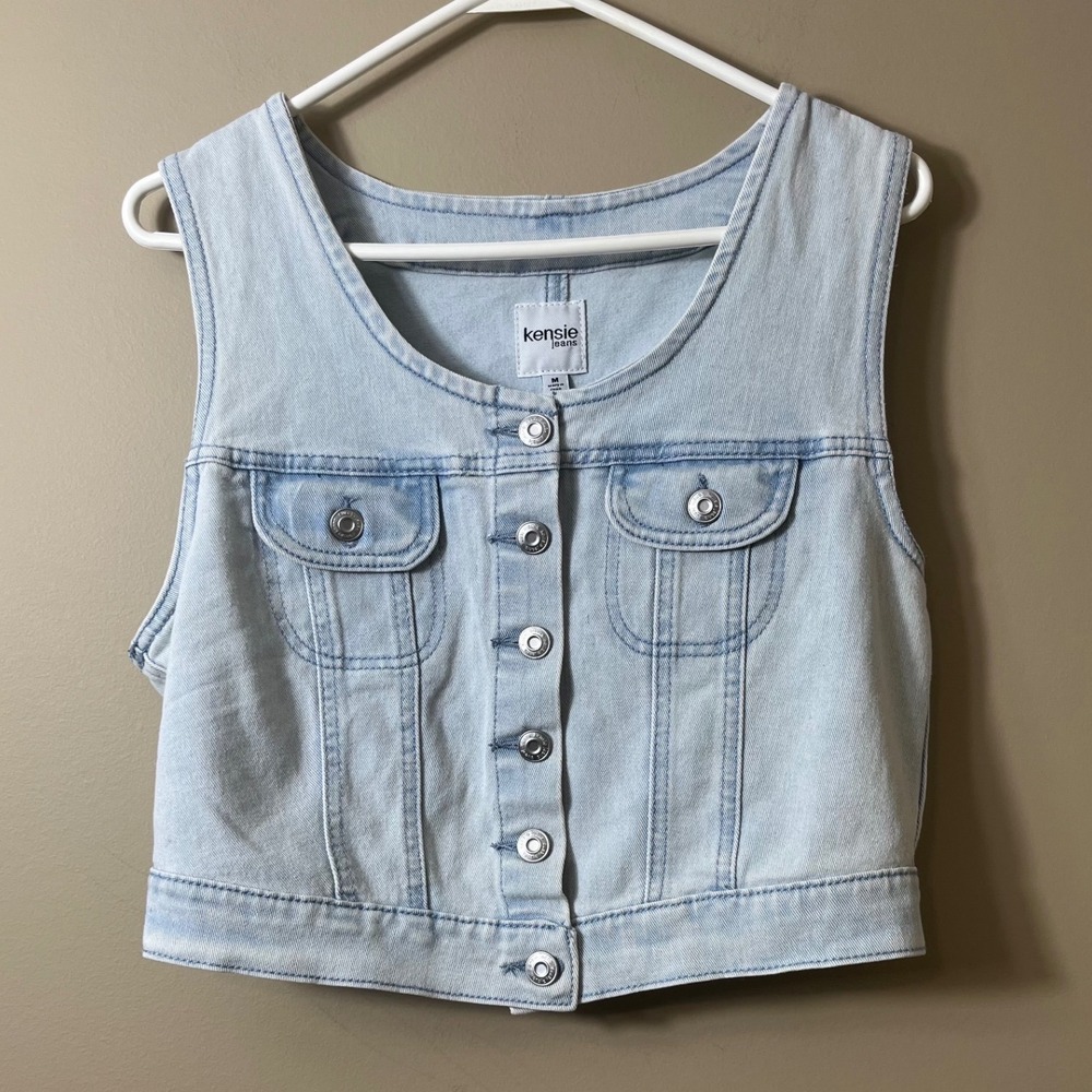Kensie Jeans Light Wash Denim Vest Size M Cropped Y2K Coastal Cowgirl Boho Chic